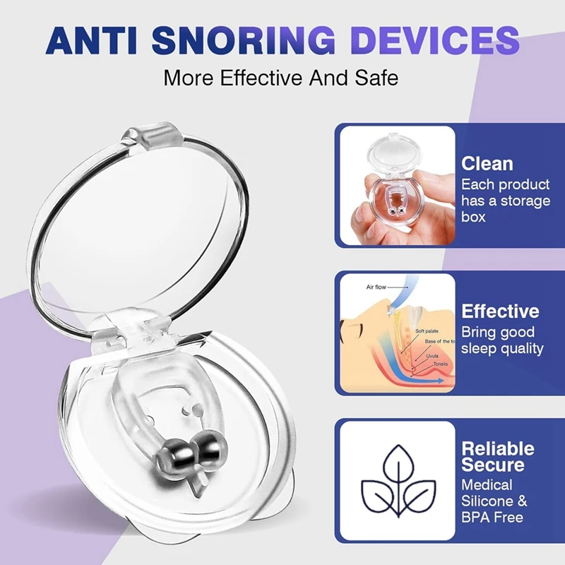 Dispositivi antirussamento, tappo antirussamento con magnete regolabile, soluzione antirussamento per un sonno confortevole e silenzioso, 8 pezzi