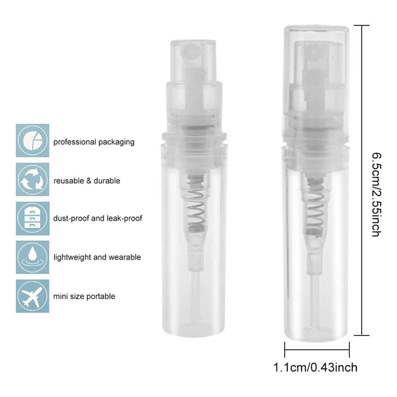 زجاجة رش بلاستيكية شفافة ، بخاخ صغير لتعبئة مستحضرات التجميل ، زجاجات ، حاوية سائل للتفتيت ، متينة ، 3 ~ ، 80 ~