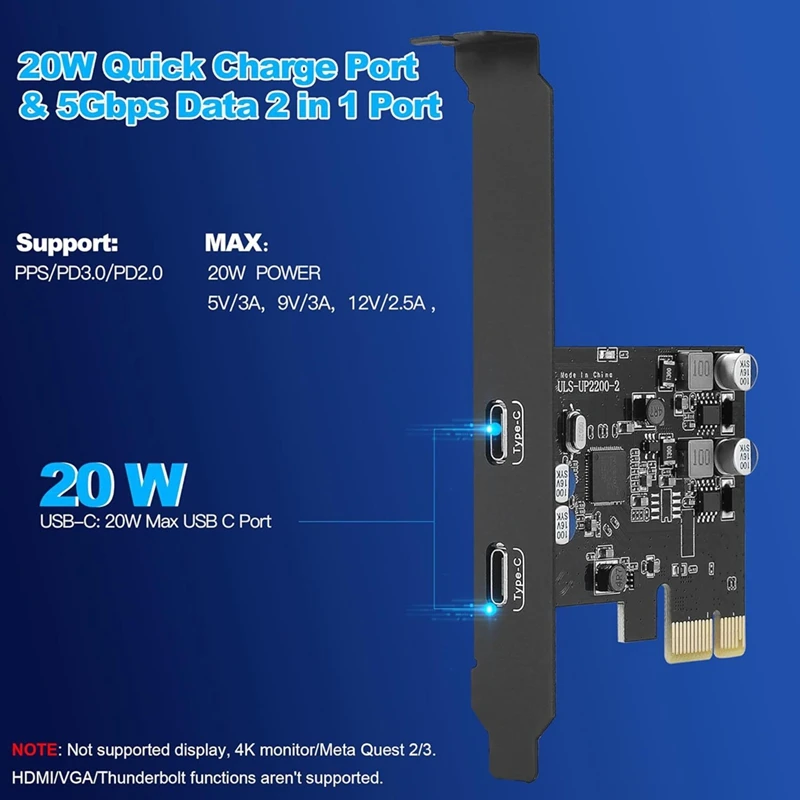 PCI Express x1からデュアルUSBC拡張カード,2ポート,タイプCエクステンダー,コンバーター,コンピューター用ライザー,pcie,1x,5gbps