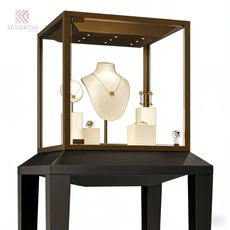 custom.luxury glass wooden jewelry display units wangdian showcase