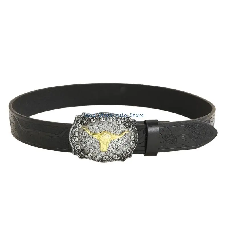 

X7XB Men PU Leathers Belt Fashion Western Cowboy Belt Casual Wasit Belt for Men Women