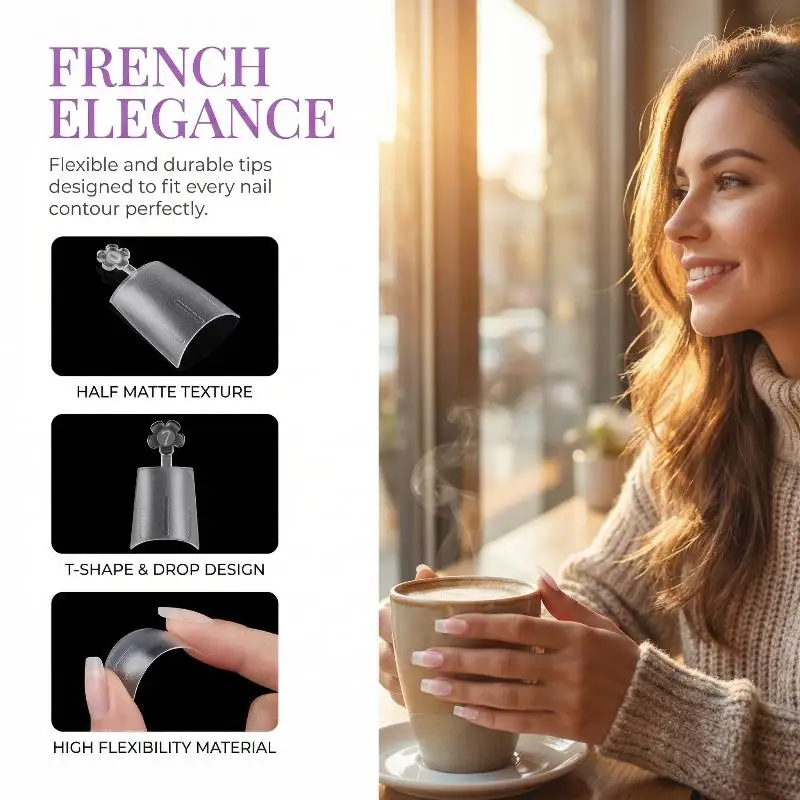 

600pcs French Short Oval False Nail Tips Half Cover Nail Art Accessories Fast Apply Nails Kit for Home Salon Use