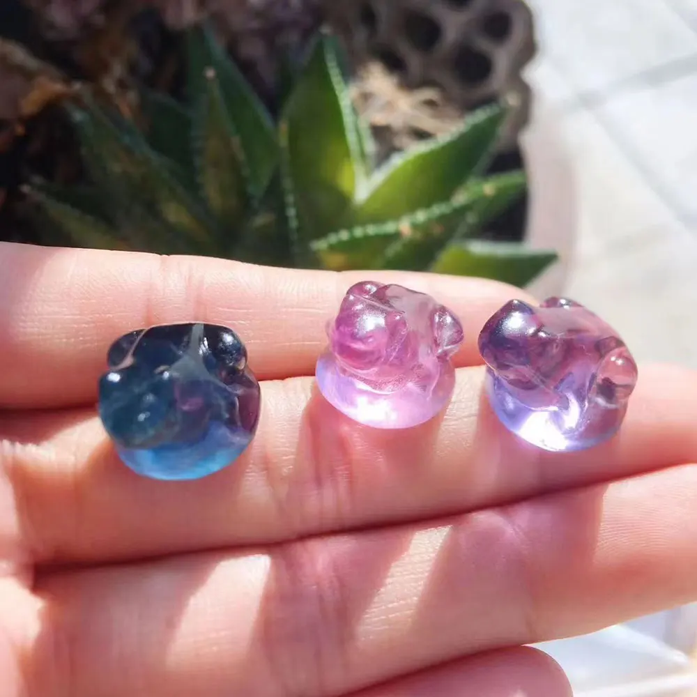 2pcs/Lot Natural Stones Fluorite Frog Mini Carvings Crystals Crystal Stone Home Room Decoration DIY
