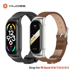 Strap for Mi Band 9 8 7 6 5 4 3 PU Leather Wristband for Xiaomi Mi Band 8 Bracelet Metal Strap for Mi Band 7 Watchband Silicone