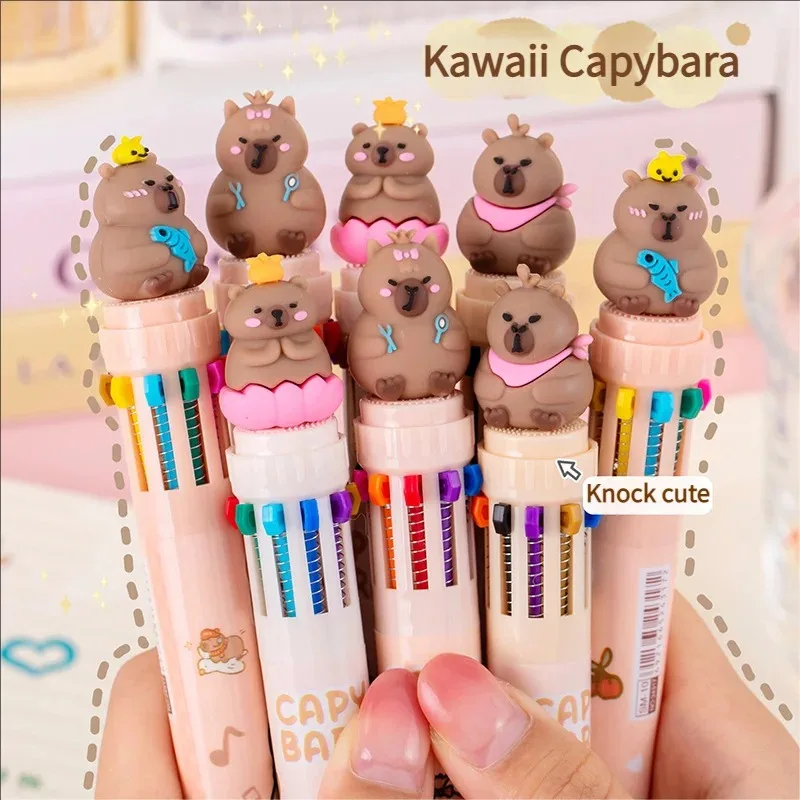 

Kawaii Capybara 10-цветная многоцветная гелевая ручка 0,5 мм с тонкими точками, красочные чернила, мультяшные офисные школьные принадлежности, коричневый