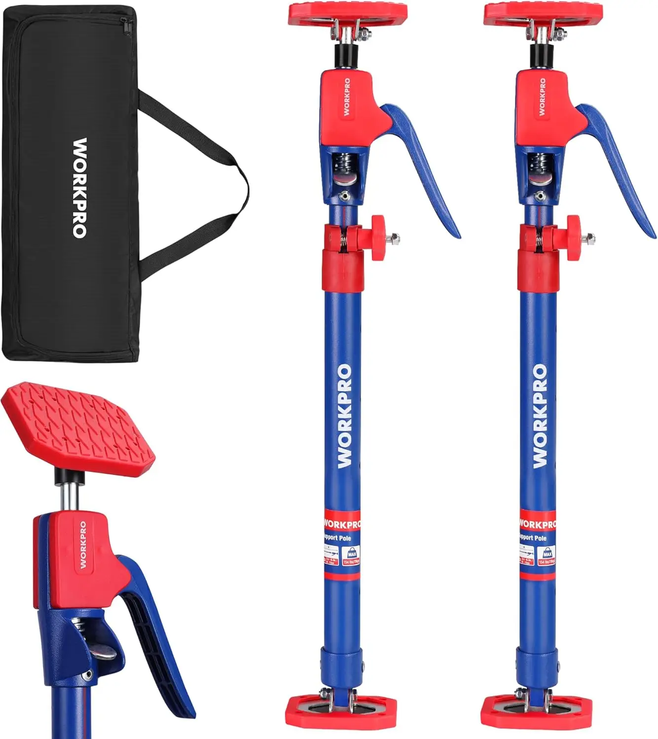 

Adjustable Steel Telescopic Support Pole, 23-5/8" to 45-1/4", 154 lbs Capacity for Cabinet and Drywall Installation, 2-Pack