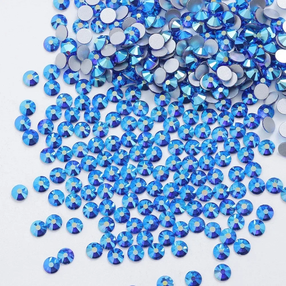 SS3-30 1440PCs Sapphire Blue AB Glass 3D Nail Art Decorations Flatback Rhinestones Non HotFix Glue on Crystal Wedding Dress 050