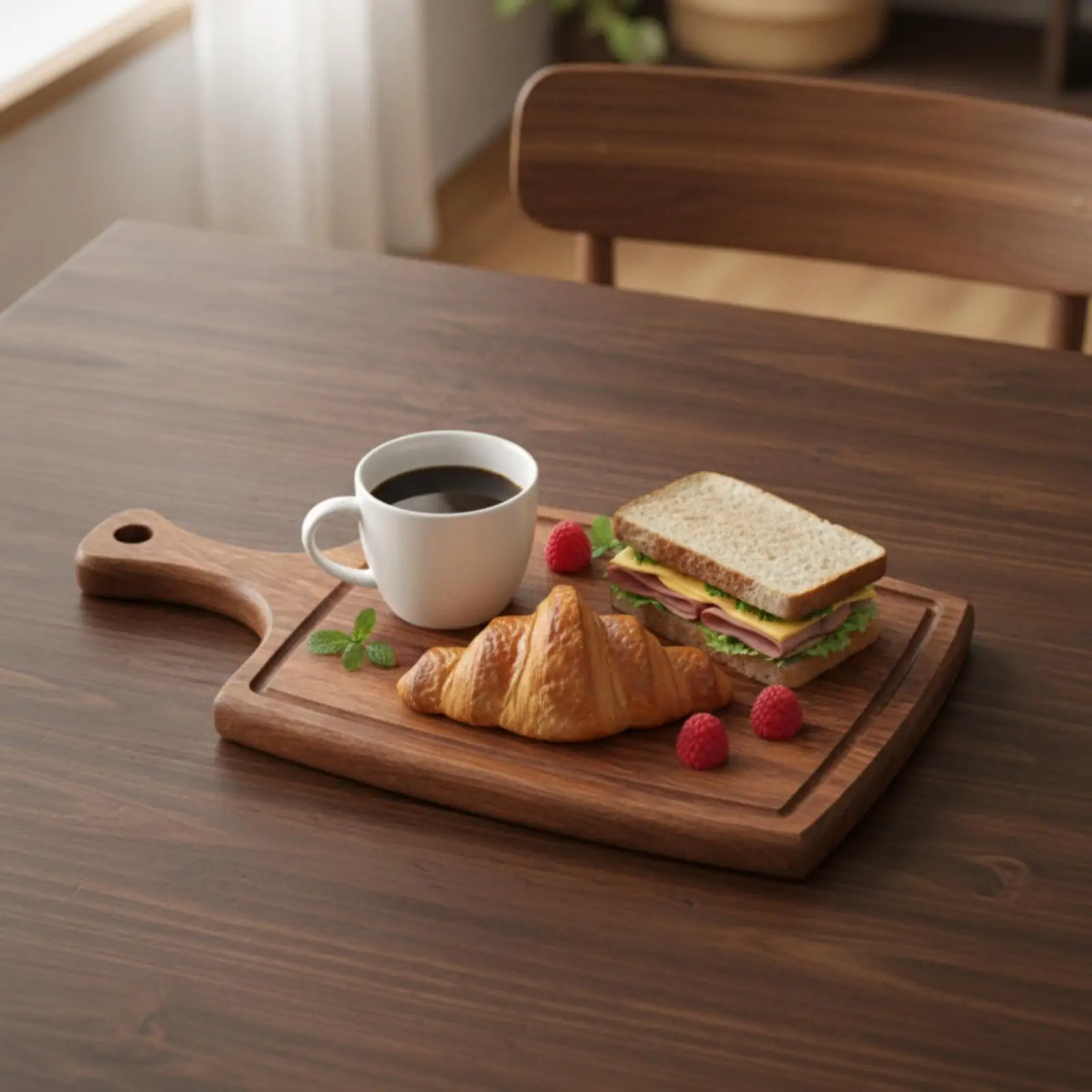 Breakfast Serving Tray Solid Wood Rectangular with Handle for Eating Meals in Bed Living Room Portable Cutlery Holder