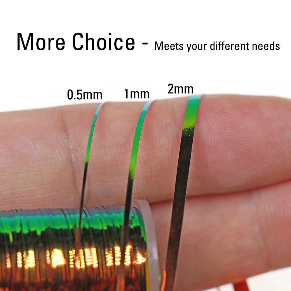 Flash Holographic Tinsel For Fly Tying Tinsel Flash Tape 0.5-2mm Peacock Color Flat Tinsel Streamer Teaser Fly Tying Material