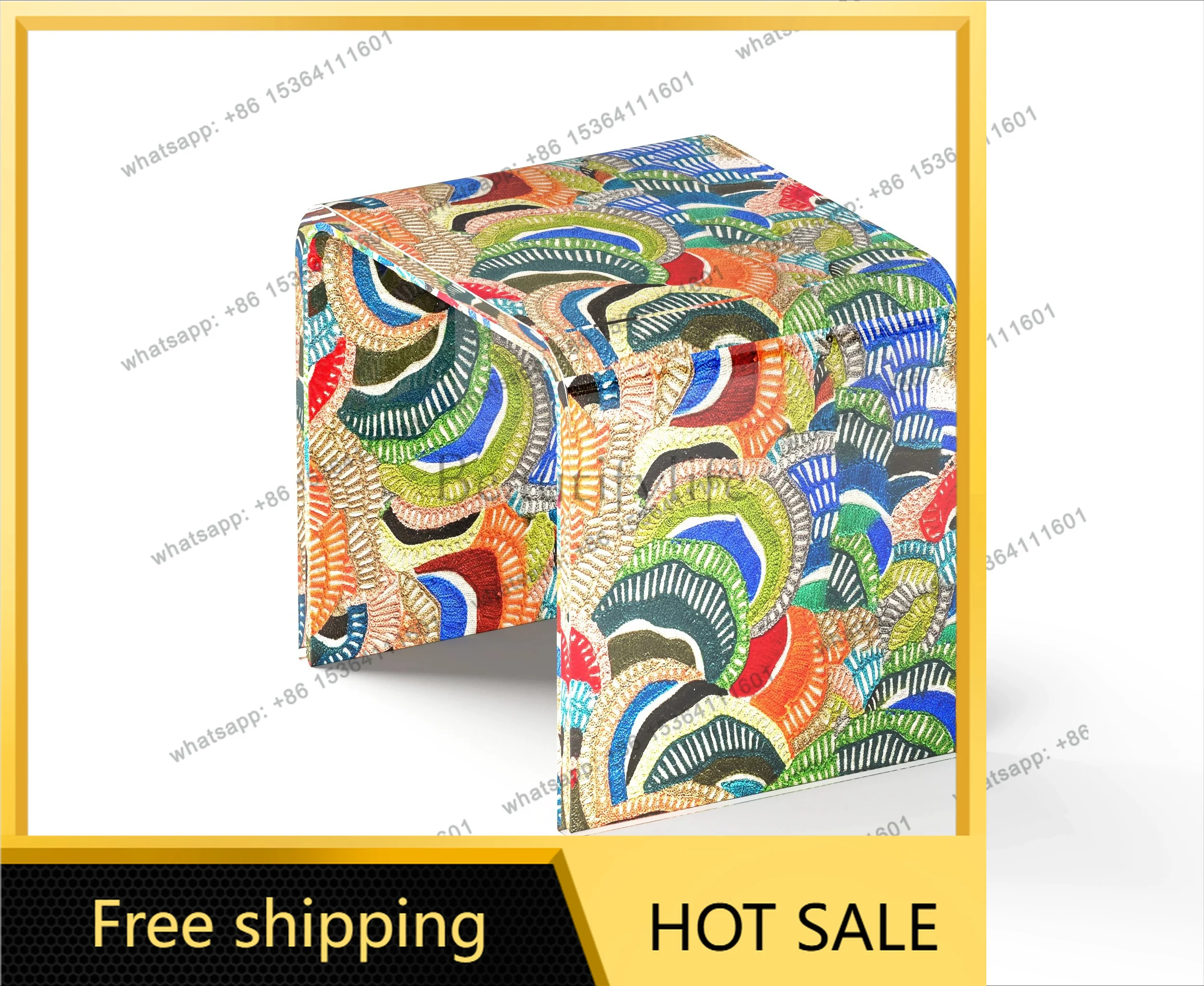 Factory Direct Sales Acrylic Home Painted Striped Small Bench Modern Coffee Table