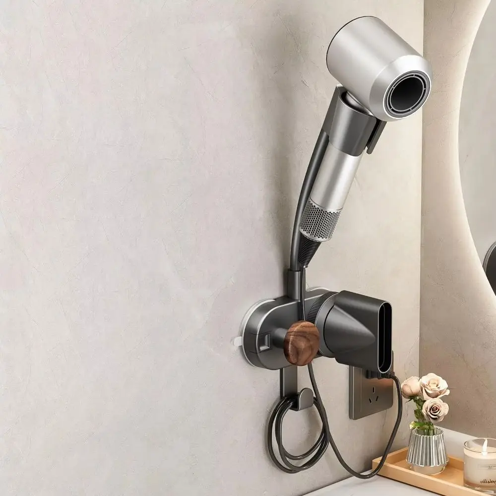 Hands Free Hair Dryer Holder Non-punching 360 Degree Rotation Hair Dryer Storage Bracket Compact Waterproof