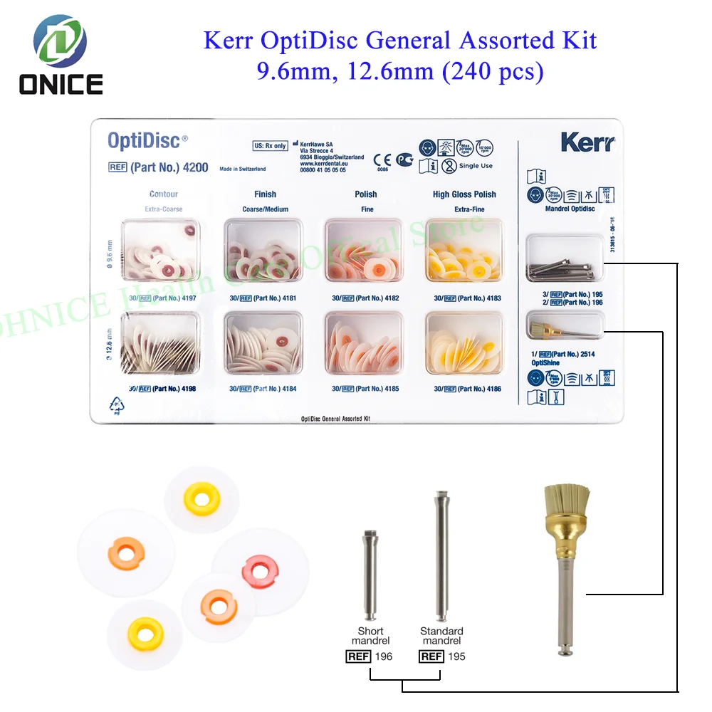 Dental Kerr Hawe OptiDisc General Assorted Kit 9.6mm&12.6mm Pack of 240,Kerr OptiDisc Finishing and Polishing System 4200