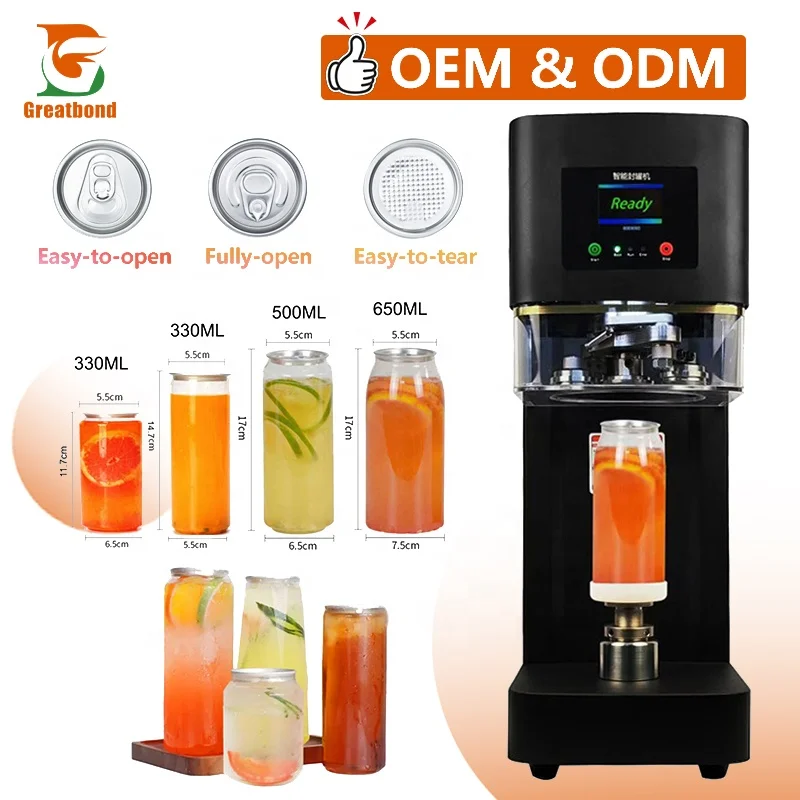 Customized LOGO Commercial Tabletop Plastic Coffee Bottle Juice Cake Ring Pull Beverage Tea PET Tin Sealer Can Sealing Machine