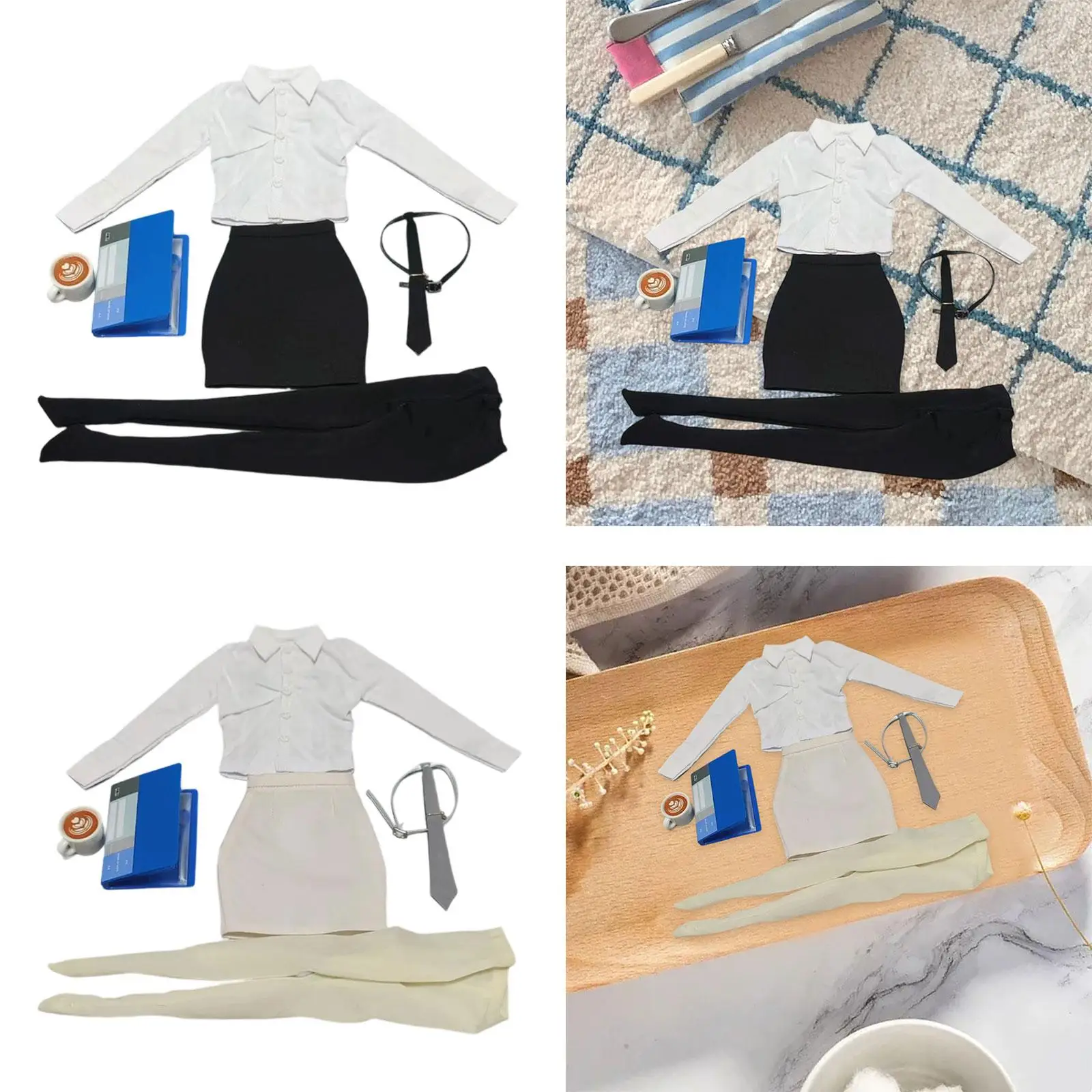

1/6 Scale Female Clothes Workplace Professional Outfits Collectible Woman Figure Fashion Wear White Long Sleeved Shirt Coffee