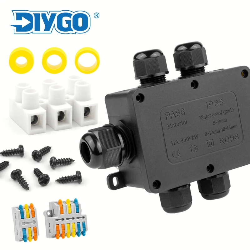 

IP68 Outdoor Waterproof Junction Box Black 2/3 Way Mini Connector Box With PC Plastic And Terminal Designed For Buried Wiring