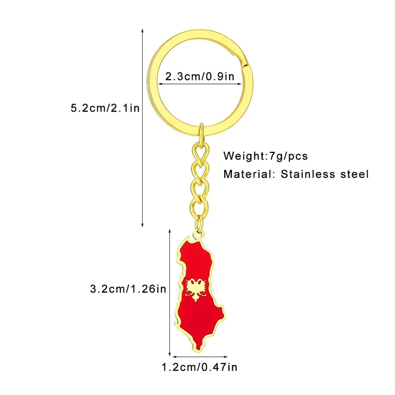 Fashion Albania map and Eagle Flag Pendant Keychain for Women Men Gold Color/Silver Color Albanian Jewelry Ethnic Gifts