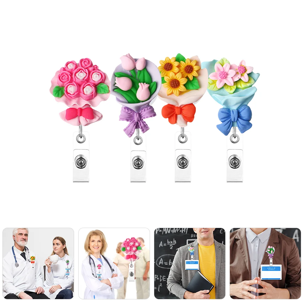 4 Pcs Badge Bouquet Easy-open Swivel Alligator Clip Nurse Gifts ID Cards Clips Abs Holder