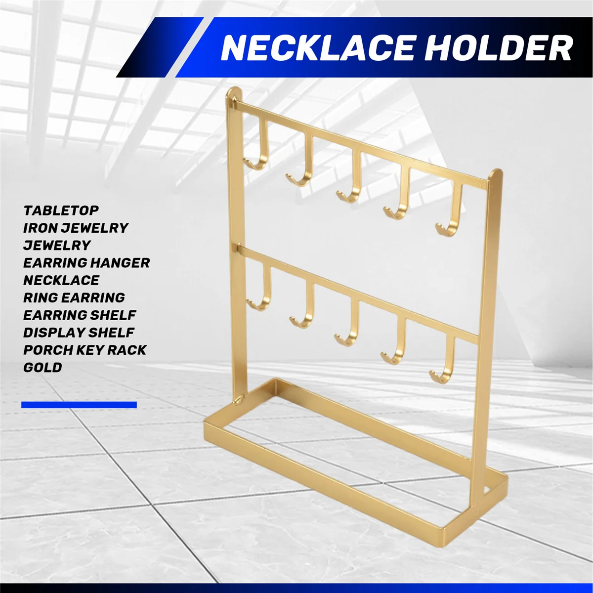 A53TT Tabletop Iron Jewelry Jewelry Earring Hanger Necklace Ring Earring Earring Shelf Display Shelf Porch Key Rack Gold