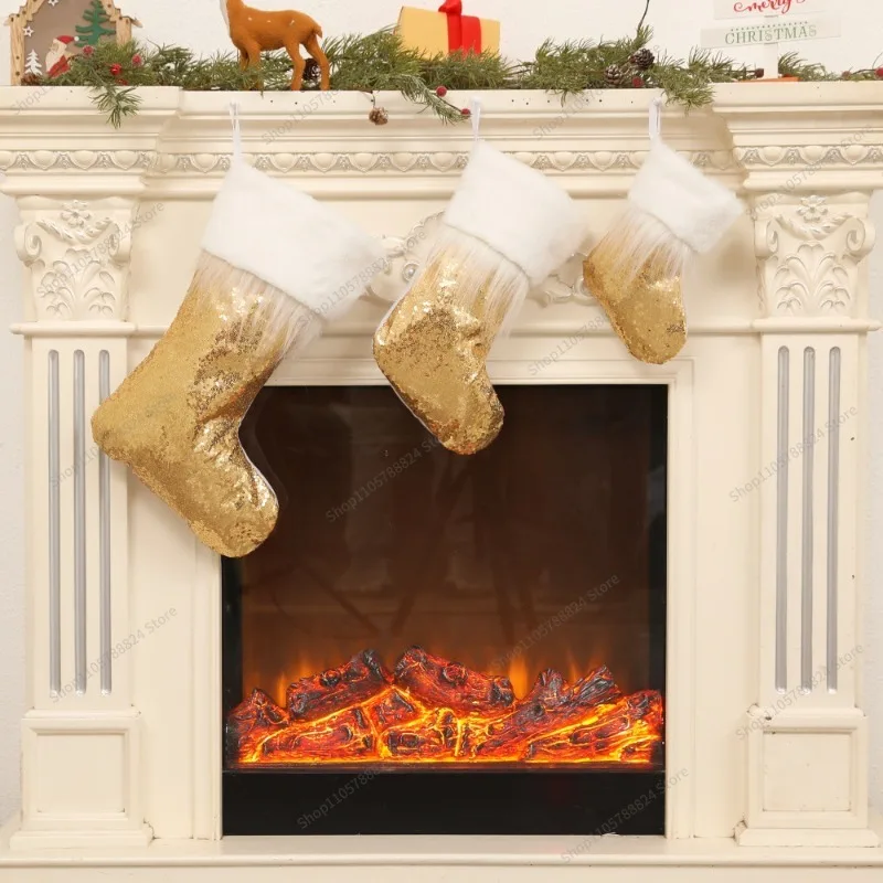 For Christmas Shop Event Decoration Sequins Christmas Socks Festive Fireplace Decoration Scene Layout