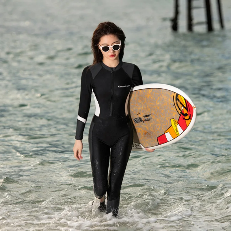 Women Thin Wetsuit Swimwear Female Long Snorkeling Diving Beach Swimsuit Jellyfish Sunscreen Elastic Zipper Swimsuit Rash Guard