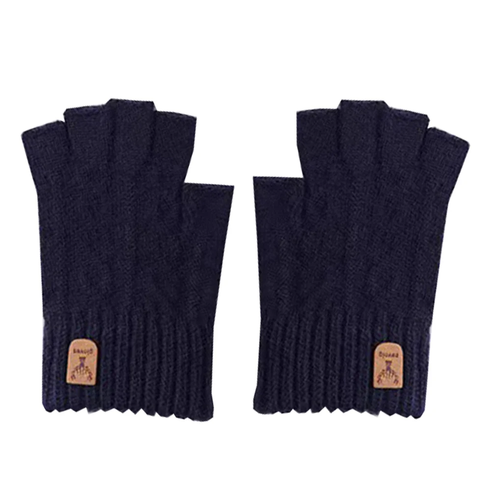 1 Pair Short Half Finger Fingerless Knit Wrist Glove Winter Warm Stretch Work Gloves For Women And Men Cycling Accessories