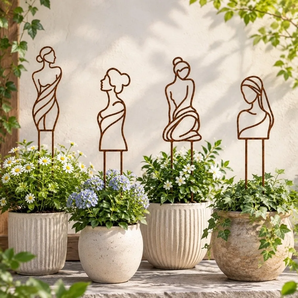 Iron Character Silhouette Plant Stand Hollow Out Weather Resistance Plant Climbing Trellis Strong Load Bearing