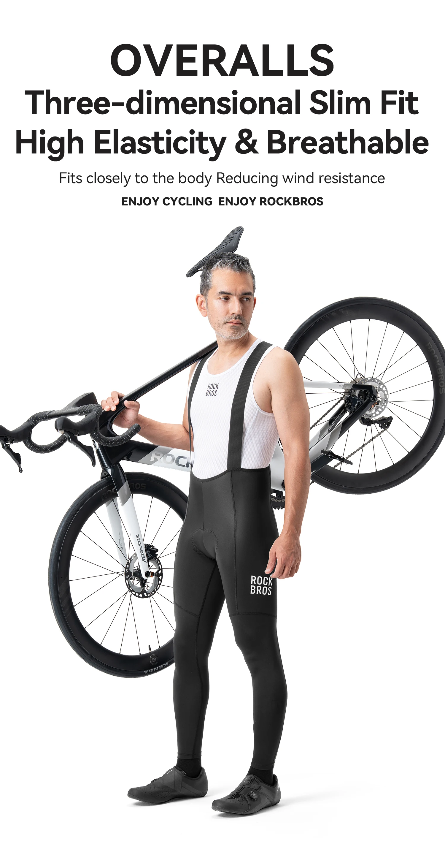 ROCKBROS Fahrrad-Latzhose, hochelastisch, bequem, Herren-Fahrradhose, Outdoor, schnelltrocknend, atmungsaktiv, reflektierende Latzhose – Detail 1
