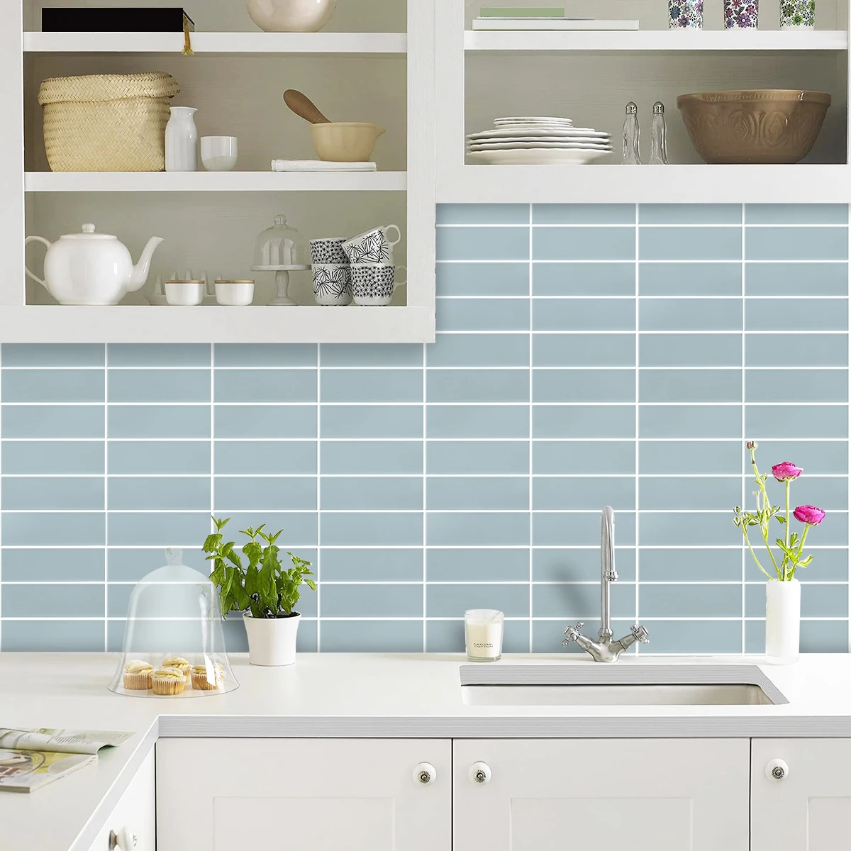 1 Sheet Big Size Wall Tile Stickers Waterproof Kitchen Bathroom Viny Wallpaper Strong Self-adhesive Wall Tiles