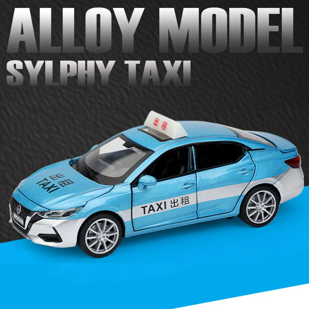 1:32 Nissan Sylphy Alloy Taxi Model Toys Diecast Miniature Car Sound Light Pull Back 6 Doors Opened Toy Ornament Christmas Gifts