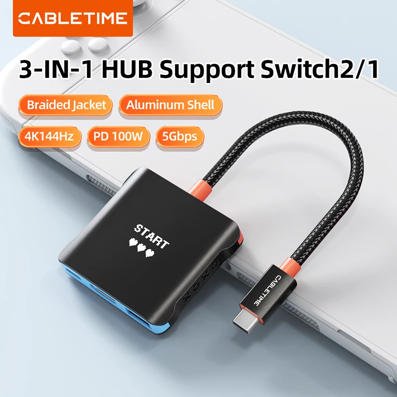 �y�Z�[�����zCABLETIME Switch 2 �h�b�N 3 IN 1 �n�u 4K144Hz PD100W 5 Gbps �����p�|�[�^�u��TV�h�b�N�X�e�[�V�����iSwitch/Switch 2/Steam Deck�Ή��j