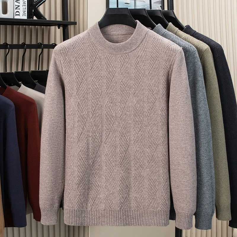 

Thick 100% Cashmere Wool Clothes for Men 2025 Autumn Winter Trendy Warm Sweater Long Sleeve Male Pure Sheep Wool Knitwear