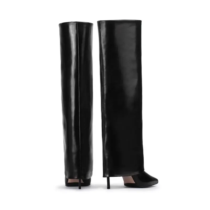 2024 Autumn/Winter Fashion Cuffed Sleeve Knee Length Skirt Boots European and American Fashion Stiletto High Heels Banquet Boots