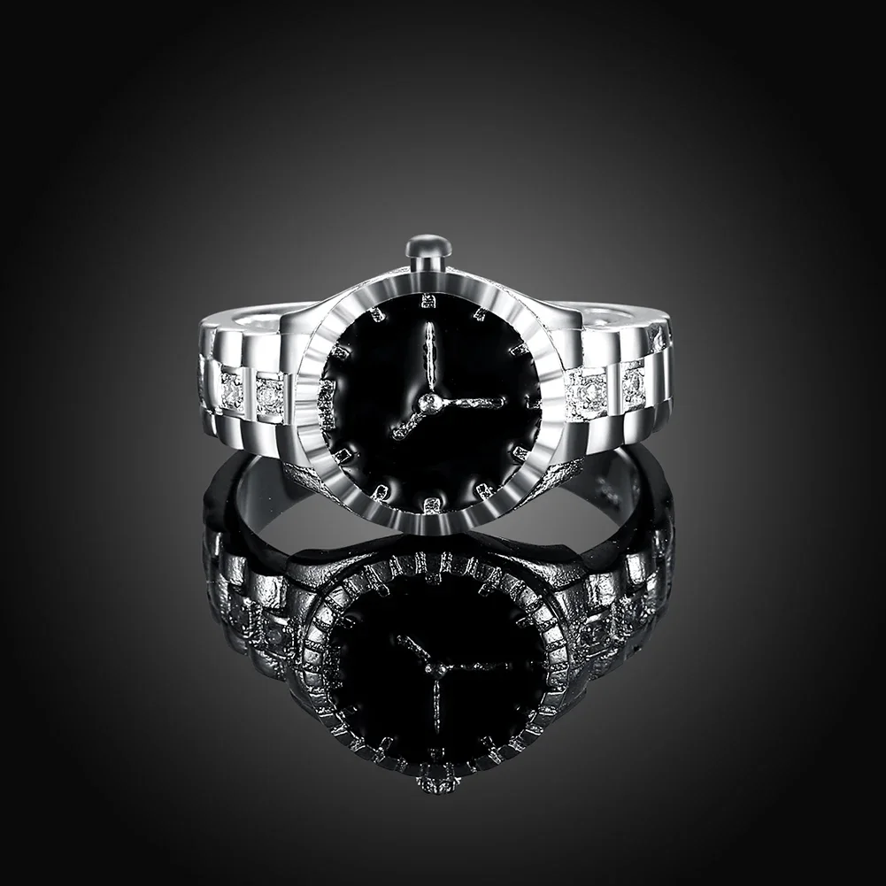 925 anillos de plata esterlina para mujeres y hombres, reloj negro de cristal fino, regalos de fiesta elegantes a la moda, abalorio para mujer, joyería de lujo para boda