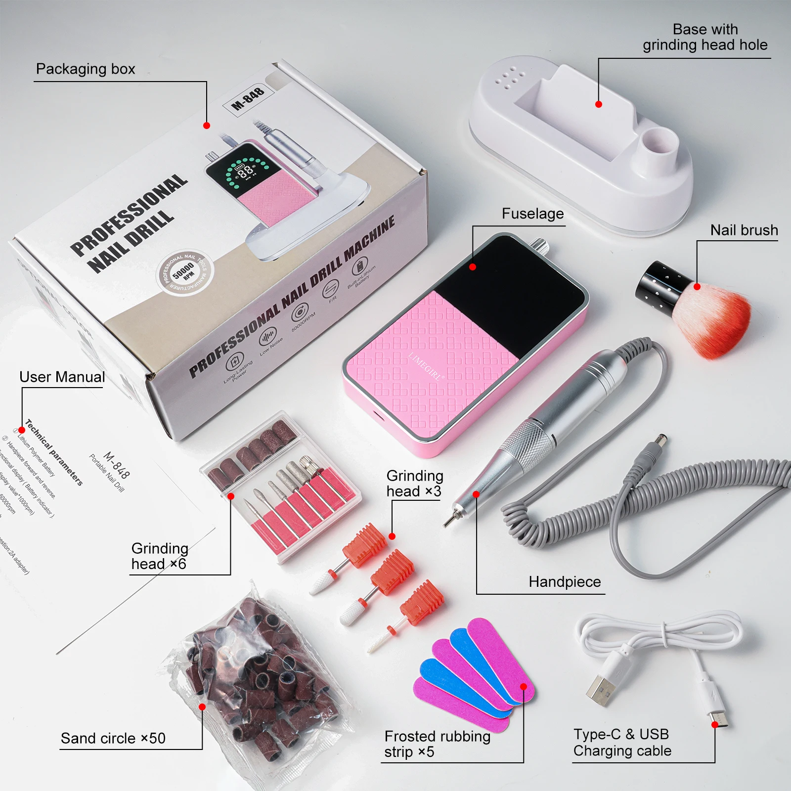 Kit de perceuse à ongles professionnelle 50000 tr/min, lime à ongles électrique pour ongles en Gel acrylique, perceuse à ongles Rechargeable sans fil, Machine à limes électroniques