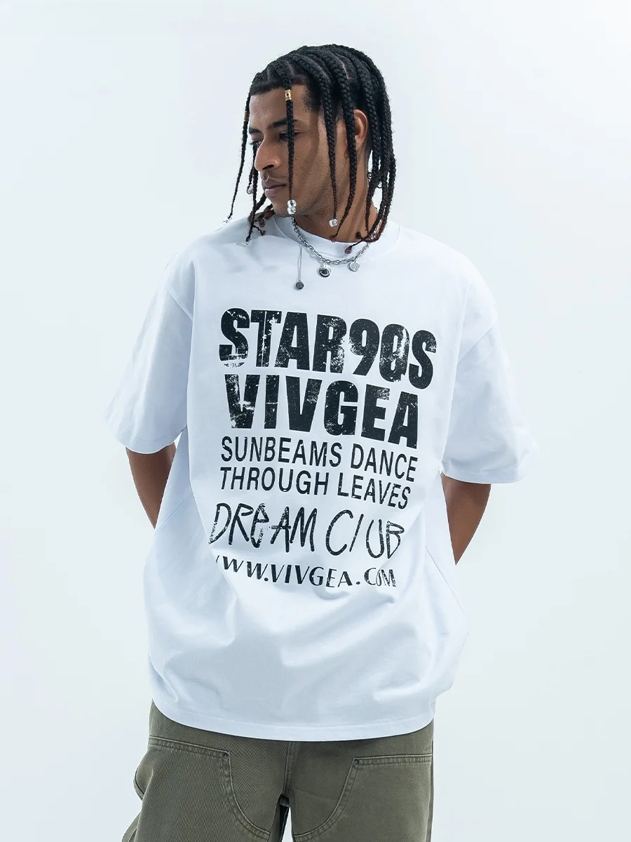 

Original American Streetwear T-Shirt 280g Pure Cotton Small Collar Short Sleeve Men's Summer Fashion Anti-Pilling round Neck