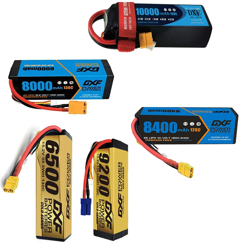 Batteries DXF 2S 3S 4s 6S Lipo 7.4V 7.6V 11.4V 22.8V 11.1V 15.2V 14.8V 22.2V 5200Mah 6300Mah 6500mAh 6200mAh 8000mAh 7000mAh