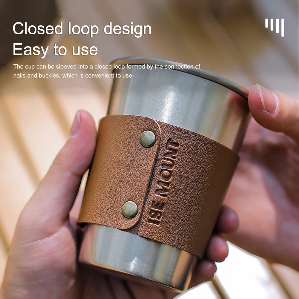 PU Leather Tea Cup Holders Non-slip Portable Leather Cup Holder Thickened Heat Insulation Vintage Accessories for Hiking Camping