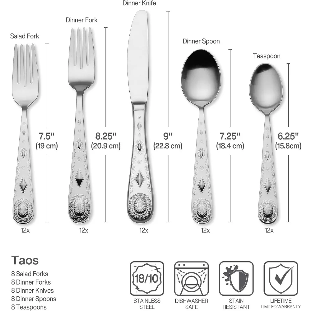 Taos 45-Piece Stainless Steel Flatware Set Service for 8 Freight Free Cheap Complete Tableware Free Shipping and Full Dining Set