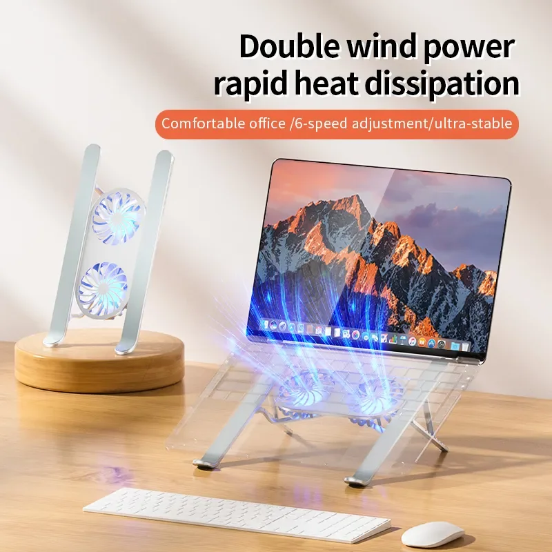 Folding Laptop Stand Cooling Base Portable Aluminium Desktop Tablet Holder Mute Dual Fan Rapid Cooling Pad Notebook Accessory