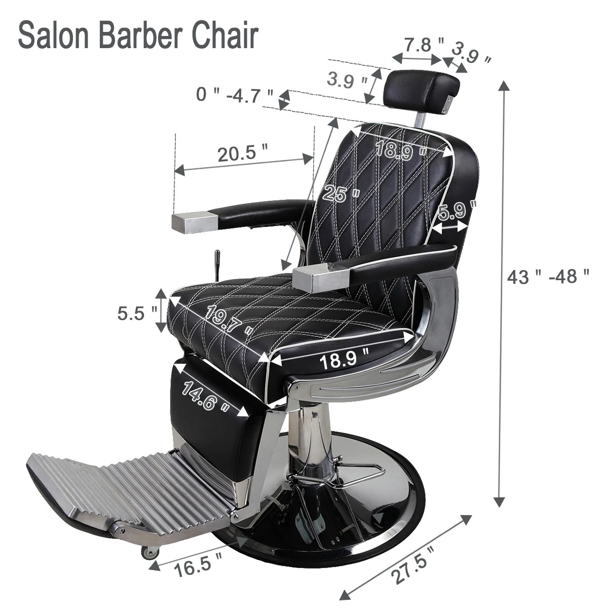 Liege Barber Stuhl Hydraulische Salon Stuhl mit Verstellbare Kopfstütze und Heavy Duty Basis für Haar Schneiden, schwarz + Silber XH