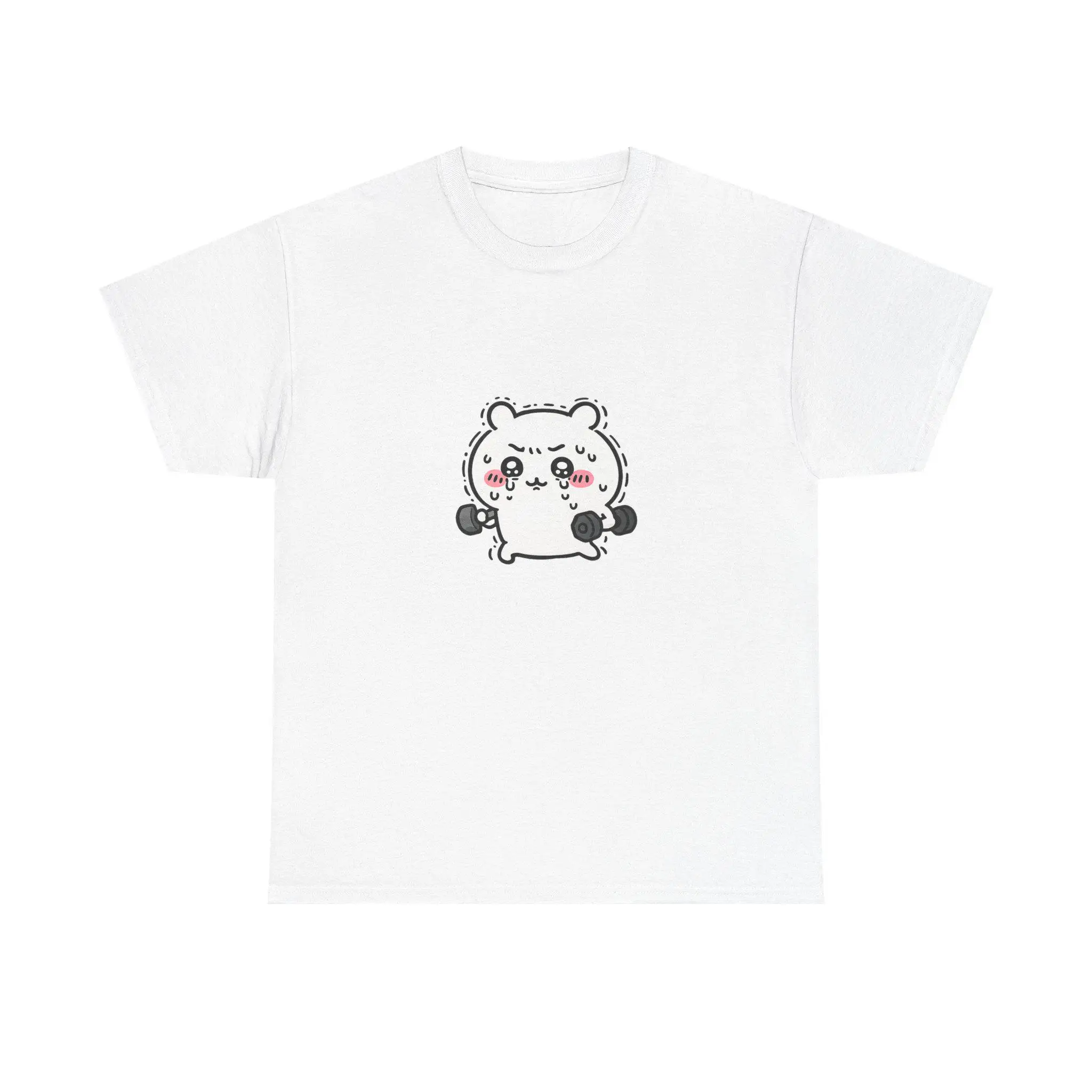 Cute Kawaii Bear Lifting Dumbbells Graphic T-Shirt Men Women Oversized Short Sleeve Tee Funny Workout Humor Casual Streetwear