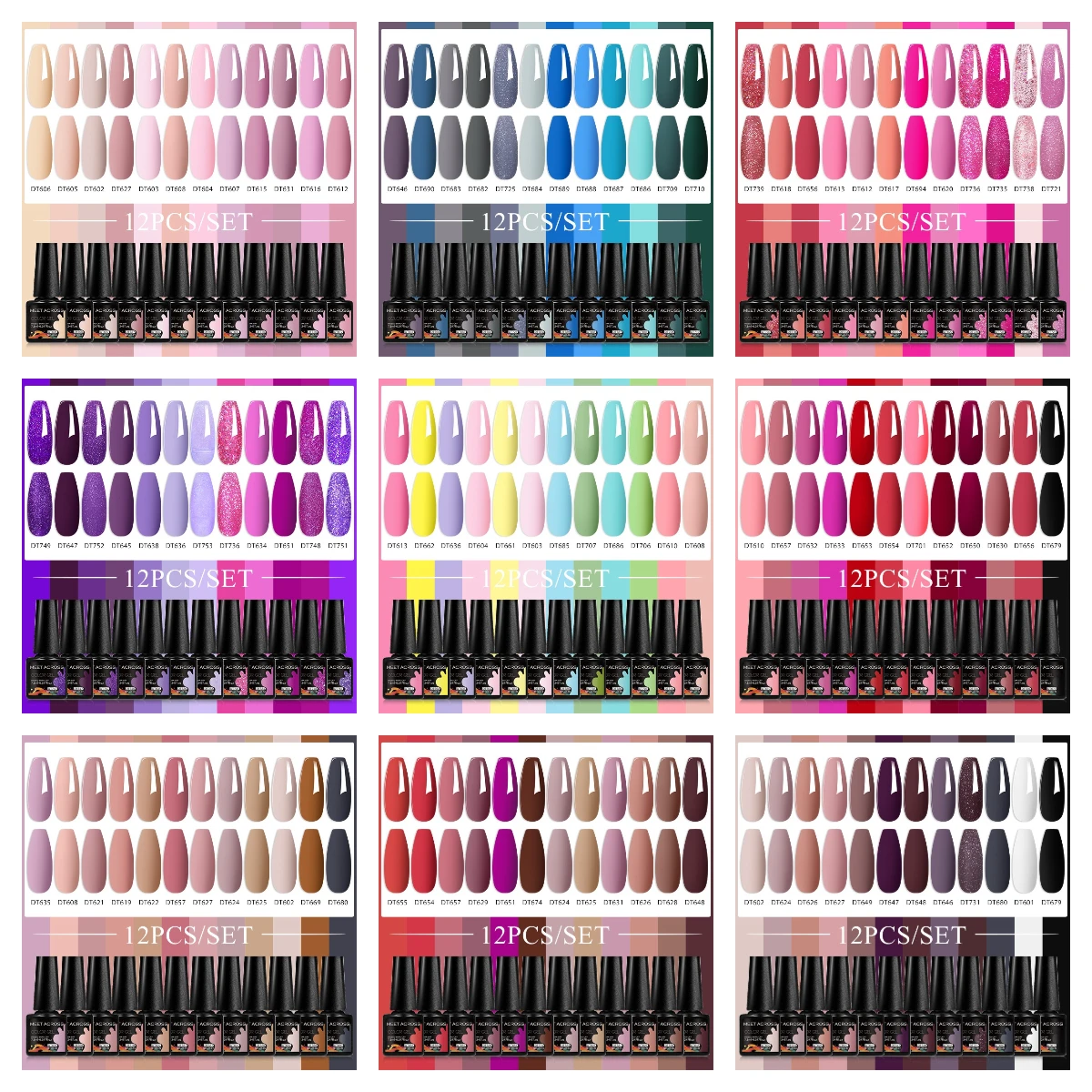 

12pc MEET ACROSS Nail Gel Polish Set All-Season Nails Manicure Varnishes Kit Semi Permanent UV/LED Nail Art Gel for Home Salon