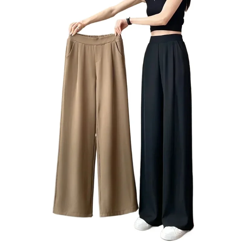 

Women Pants Thin Summer Wide-leg Pants Ice Filament Permeability Spring High Waist Casual Elegant Stretch Loose Pants New