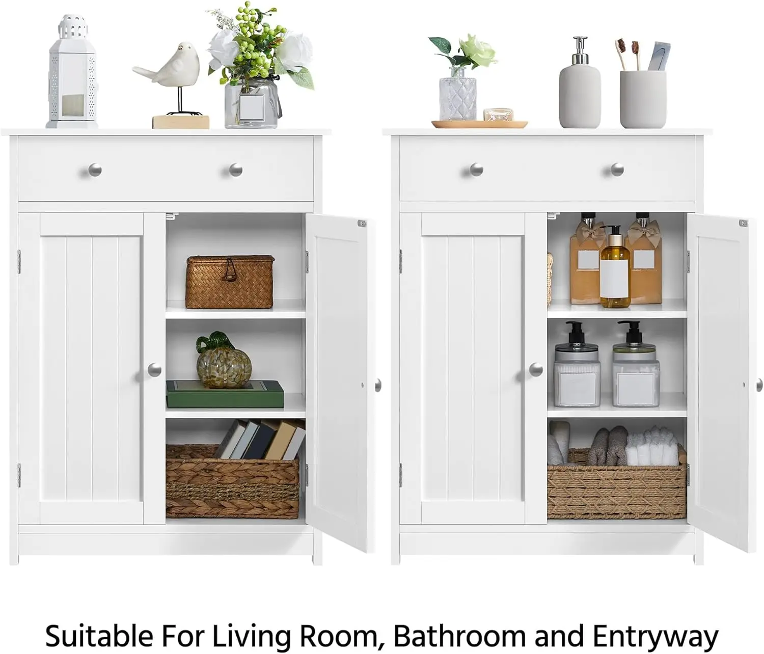 Badezimmerschrank mit 1 Schublade, 2 Türen und verstellbarem Regal, Aufbewahrungsschrank für den Eingangsbereich aus Holz, 11,8 T x 23,6 B x 31,5 H Zoll, Weiß