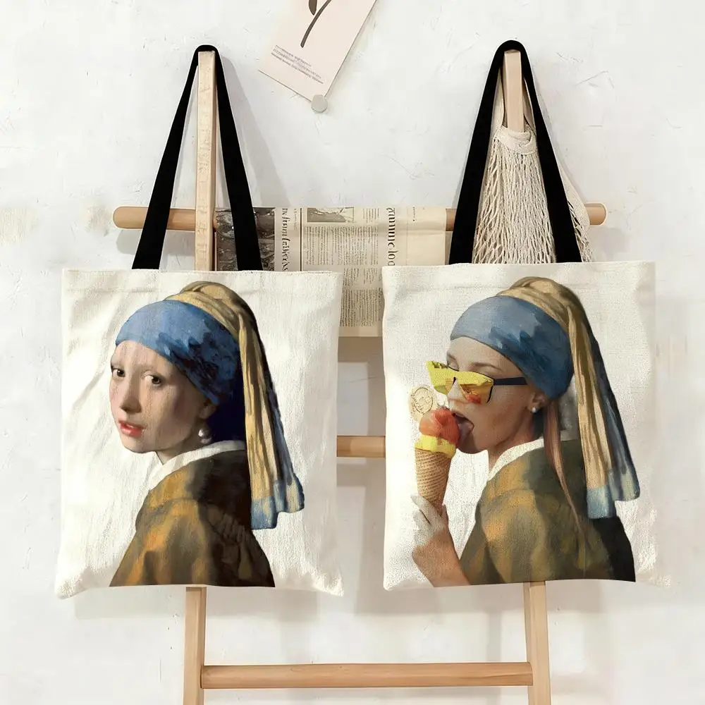 Art Girl with a Pearl Earring Storage Bags Double-Sided Prin