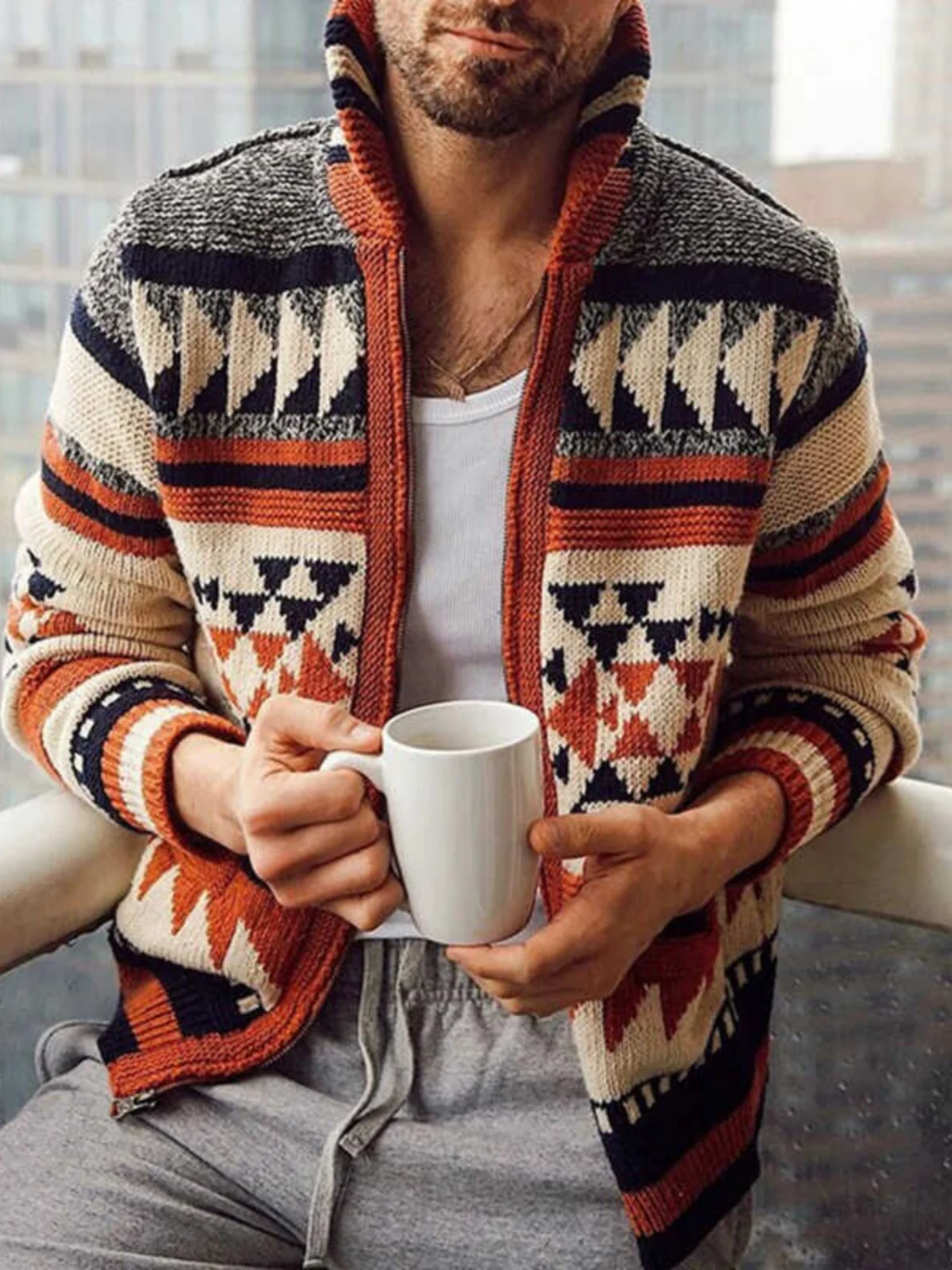 

2024 Autumn Winter Men's Zipper Cardigan Long Sve Turn-down Collar Embroidered Knitwear Faion Urban Sle Casual Wear