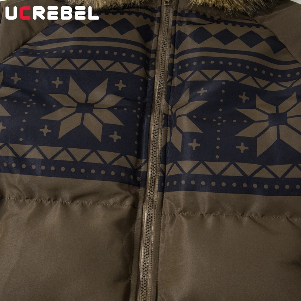 سترة مبطنة مطبوعة بنمط فير آيل للرجال شتوية سميكة ملابس خروج فضفاضة بأكمام طويلة وياقة من الفرو وقلنسوة سترة مبطنة للرجال