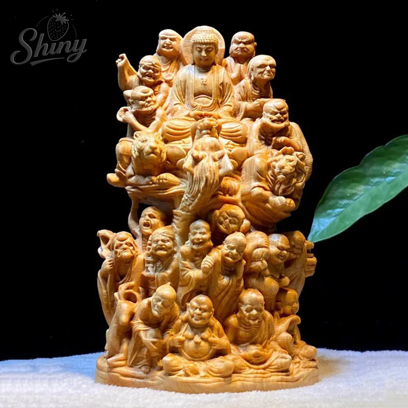 

Cliff Cypress Wood Carving Eighteen Luohan Buddha Statue Living Room Figure Decoration Home Furnishings