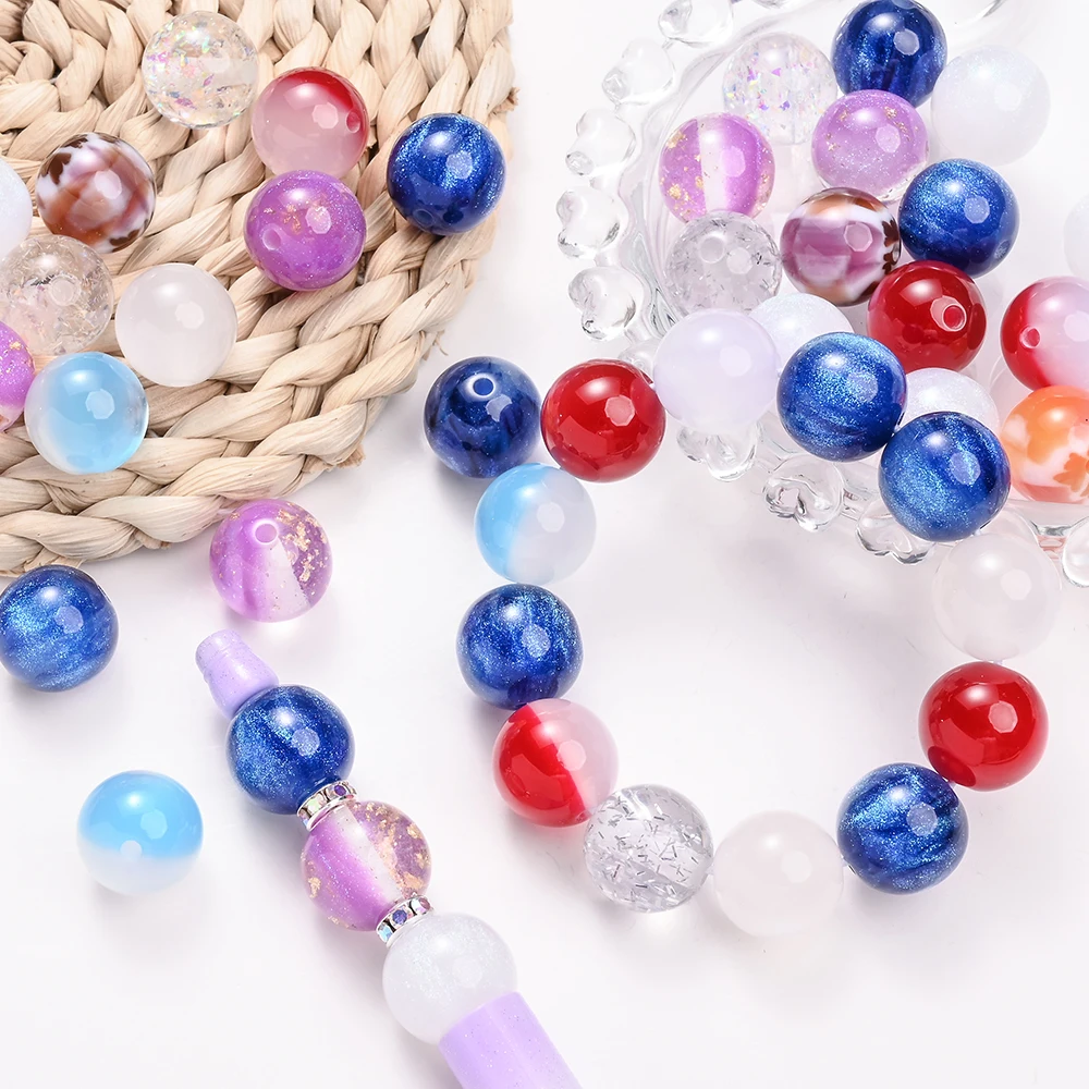10Pcs 16mm Resin Colorful Round Beads Starry Sky Pattern Loose Spacer Beads For DIY Necklace Bracelet Earrings Jewelry Making image 5