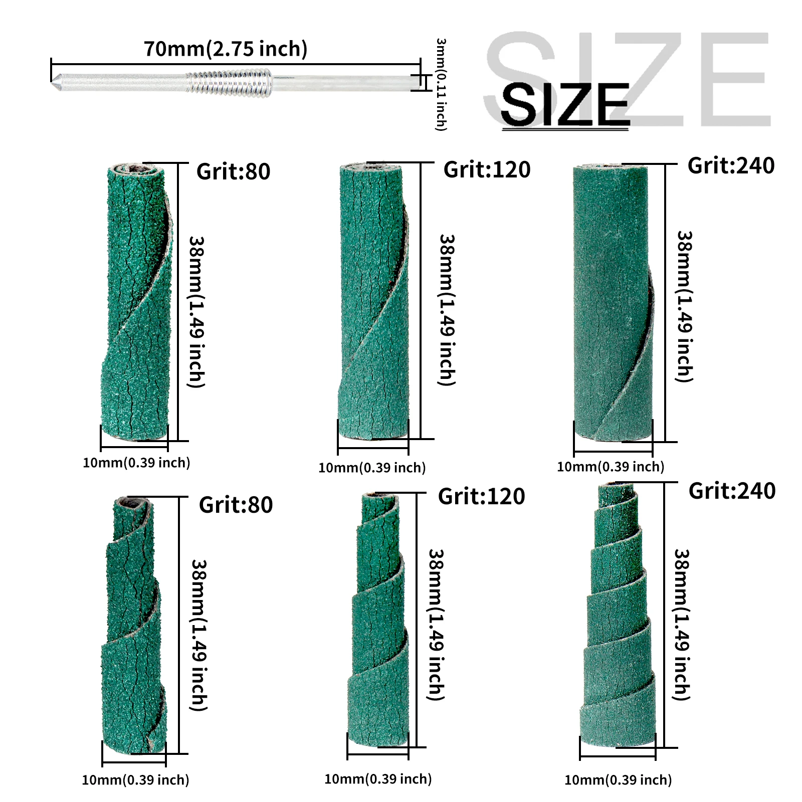 Ferramenta Rotativa Dremel com Haste de 3mm, Cabeça de Moagem, Lixa, Acessórios Cone, 10mm